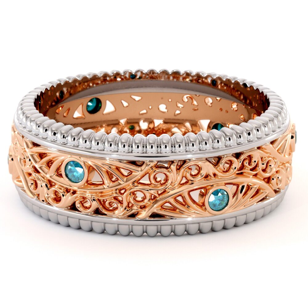 Blue Diamonds Mens Wedding Band-Mens Diamond Ring-Gold Ring For Him