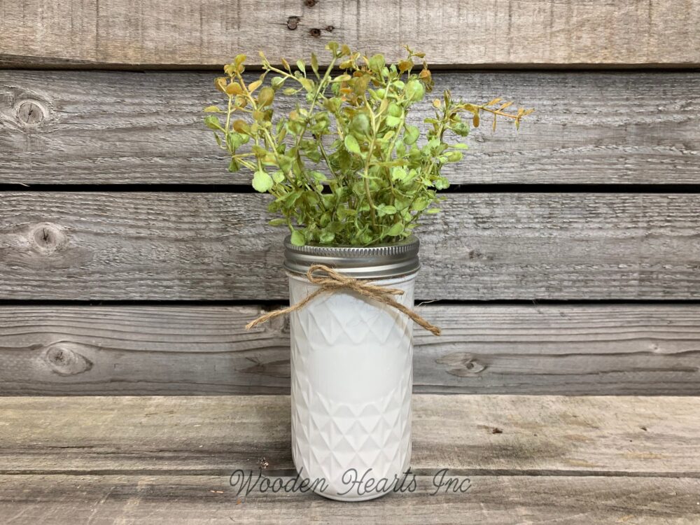 Mason Jar Wedding Table Decor Distressed Tall Quilted Ball Painted White Tan Brown Gray Teal Blue Great For Centerpiece | Greenery Optional
