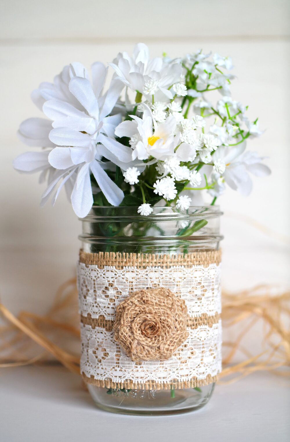 Mason Jar Rustic Vase, Wedding Centerpiece, Home Decor