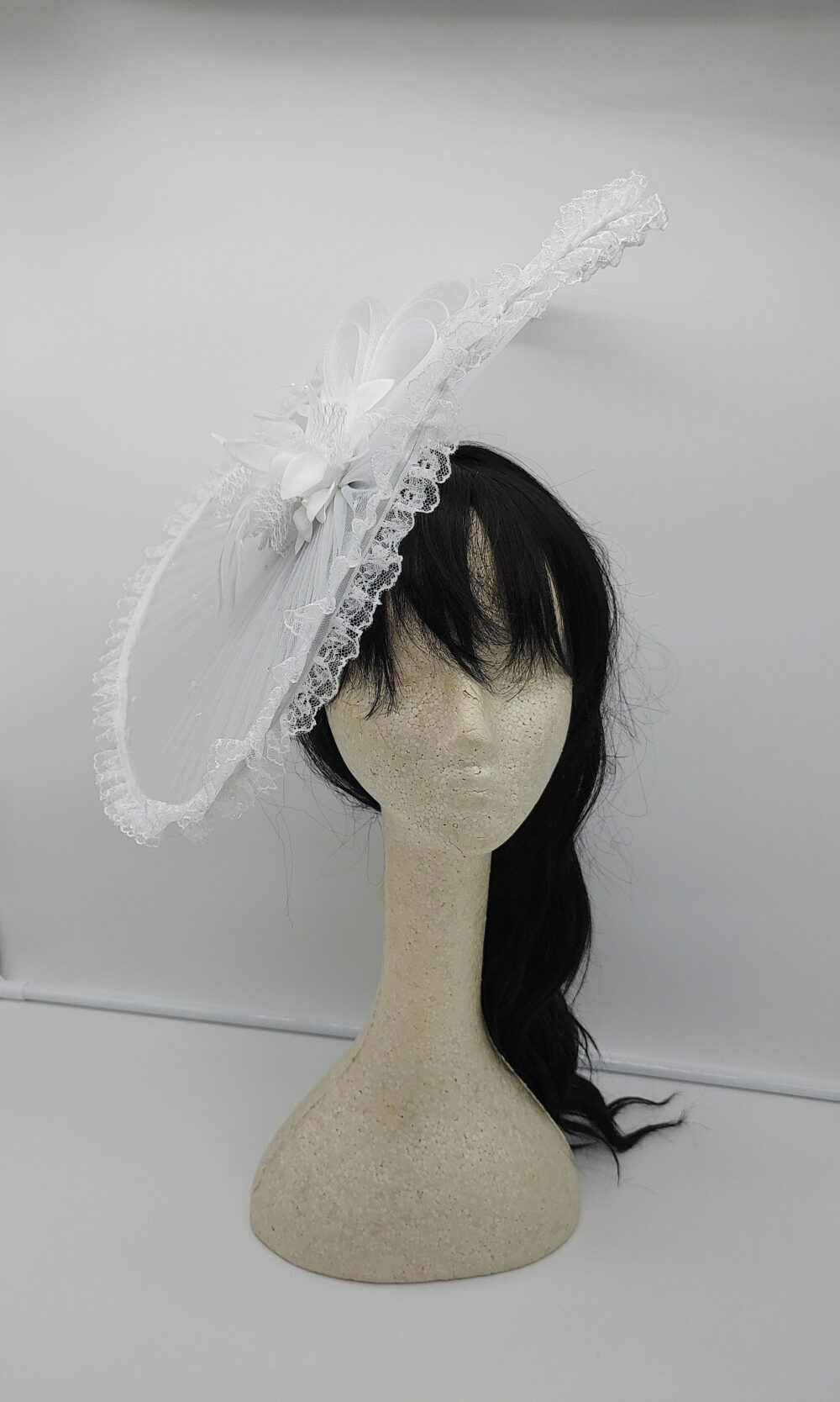 White Wedding Fascinator Hat Tulle Flowers, Bridal Outfit