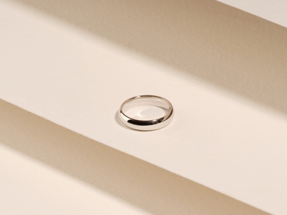 14K Solid Gold 4mm Dome Wedding Band/White Ring For Men & Women Classic in 10K, 14K, 18K