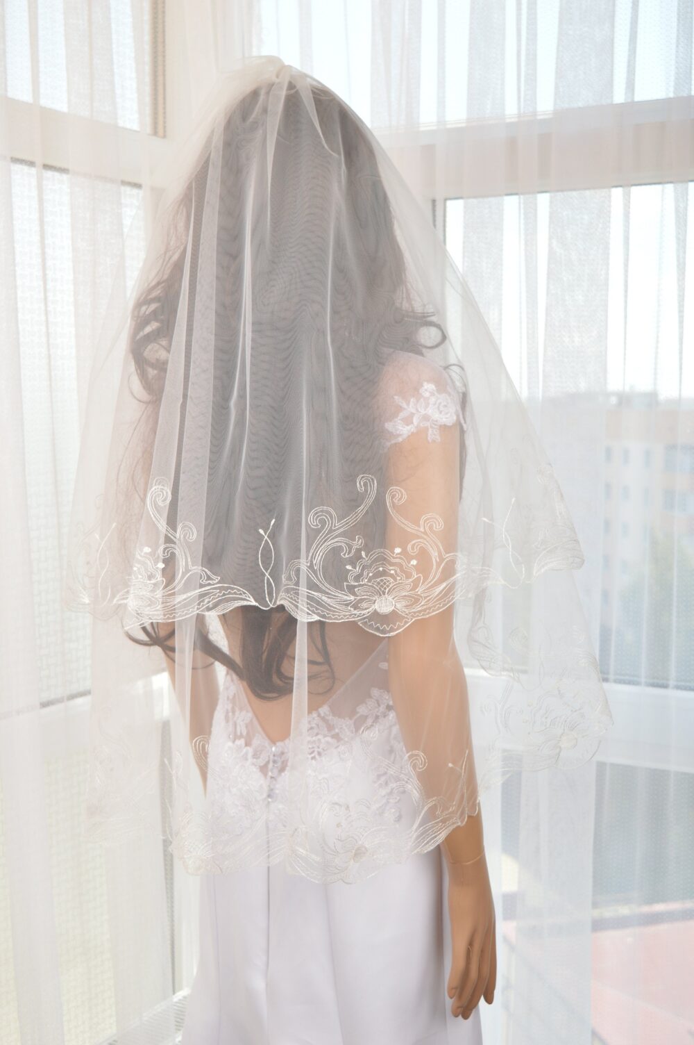 Veil in 2 Layer, Embroidered Veil, Bridal Veil, Fingertip Veil, Elbow Cathedral Chapel Waltz Length Bridal Veil