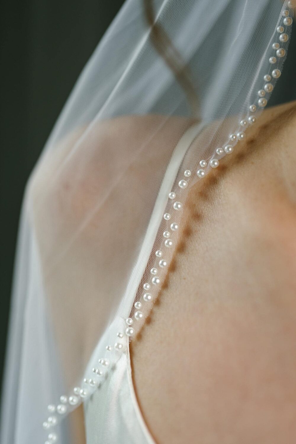 One Tier Handmade Veil, Fingertip Veil With Pearls Edge, Pearlsdrop Bridal Wedding Veil Sparkle