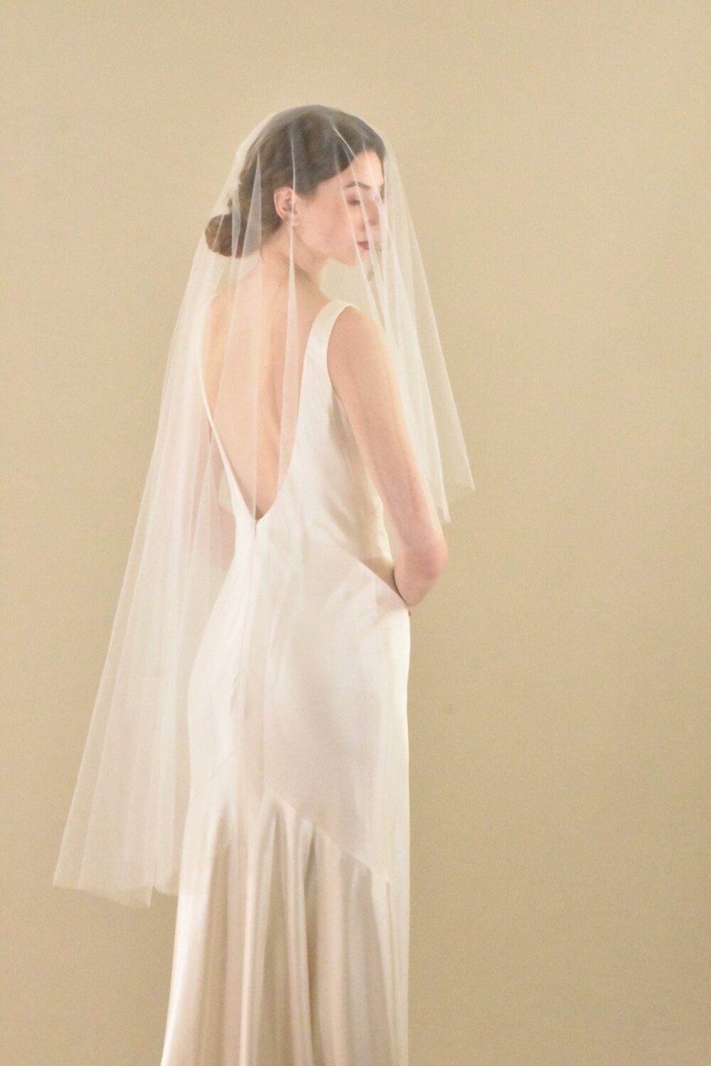 Two Tier Fingertip Veil Minimalist Bridal Illusion, Metal Comb