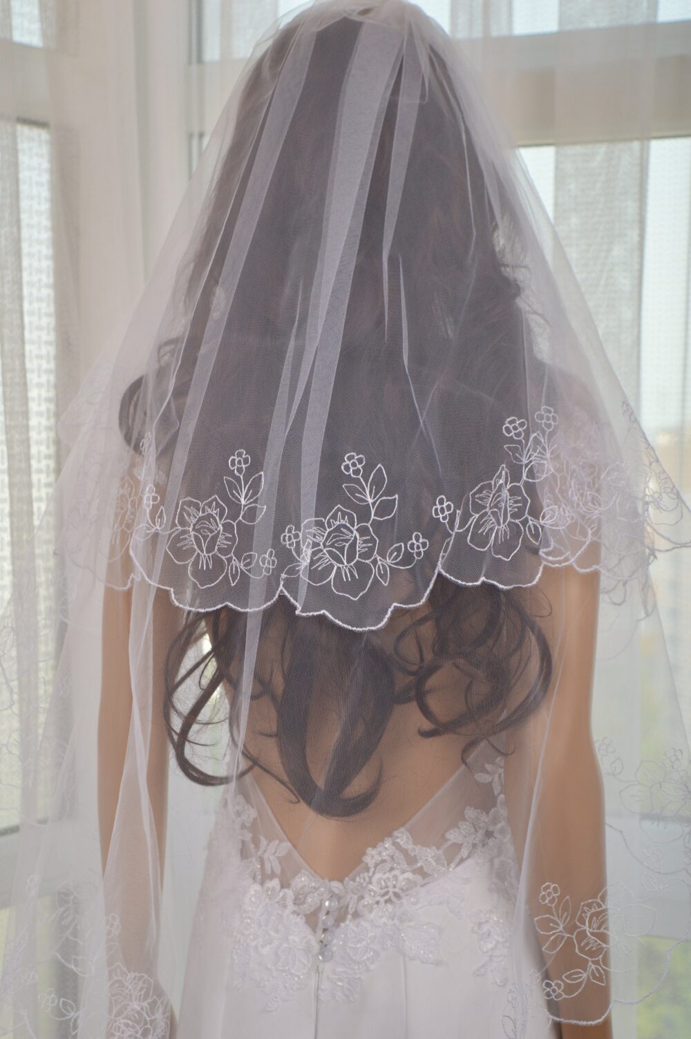 Veil in 2 Layer, Embroidered Veil, Bridal Veil, Fingertip Veil, Elbow Cathedral Chapel Waltz Length Bridal Veil
