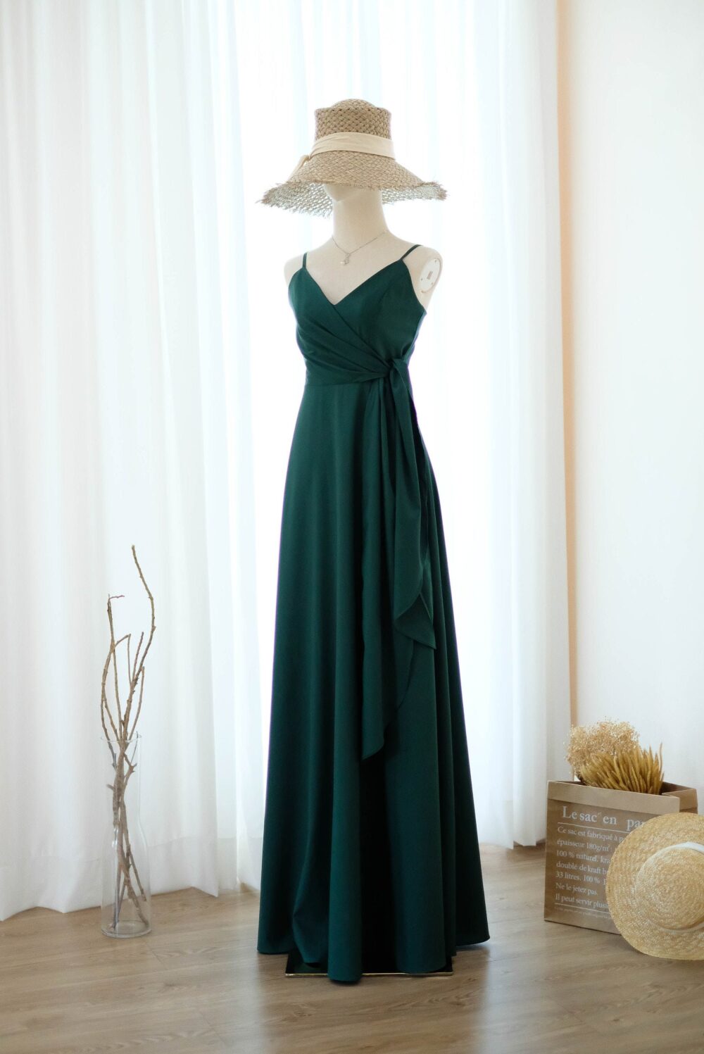 Forest Green Bridesmaid Dress, Wedding Guest Cocktail Party Dark Maxi