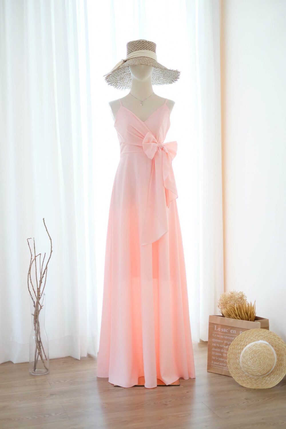 Pink Blush Bridesmaid Dress, Wedding Guest Cocktail Party Maxi Pink Evening Gown