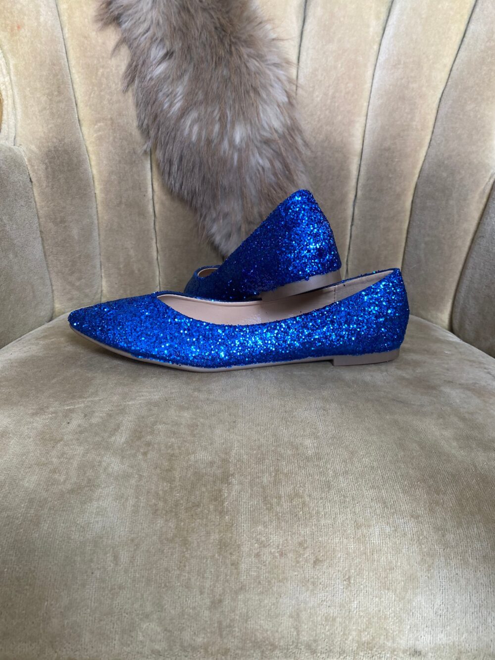 Royal Blue Glitter Ballet Flats Women's Pointed Toe Slip-Ons
