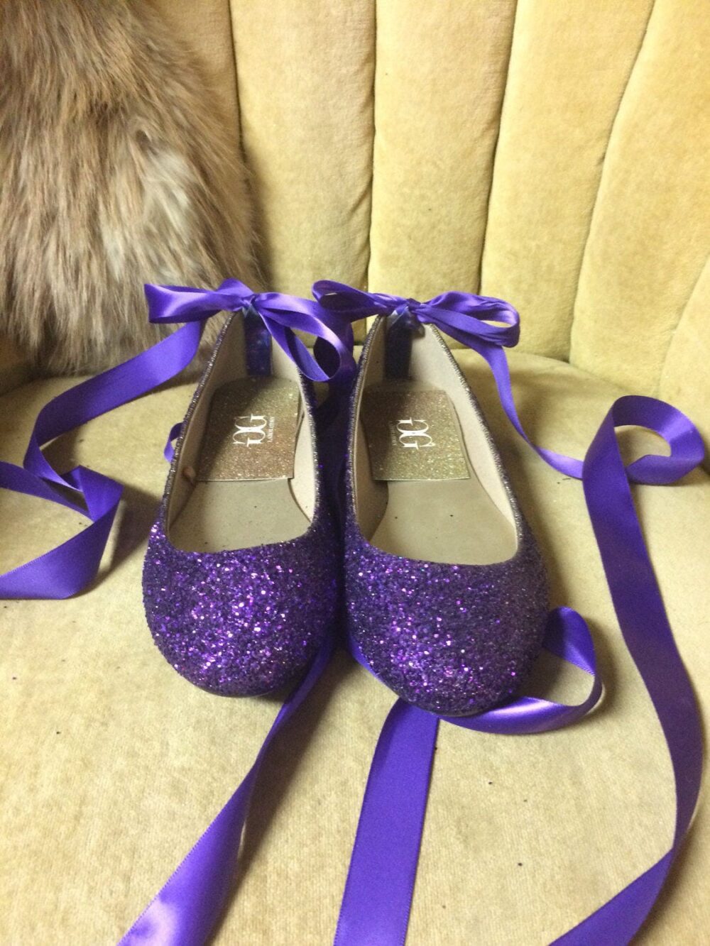 Purple Glitter Lace Up Ballet Flats. Custom Made To Order. Women's Sizes Only