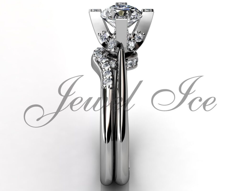 14K White Gold Engagement Ring & Wedding Band Set, Bridal Set Er-1150-1