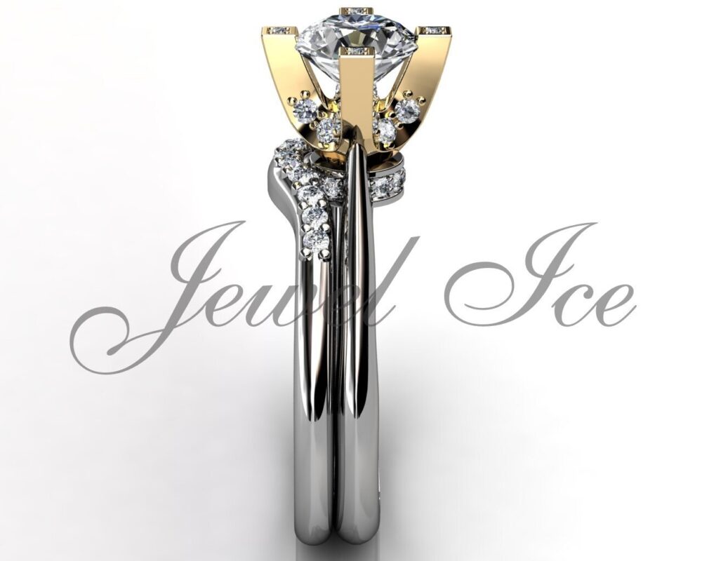 14K White & Yellow Gold Engagement Ring Wedding Band Set, Bridal Set Er-1150-4