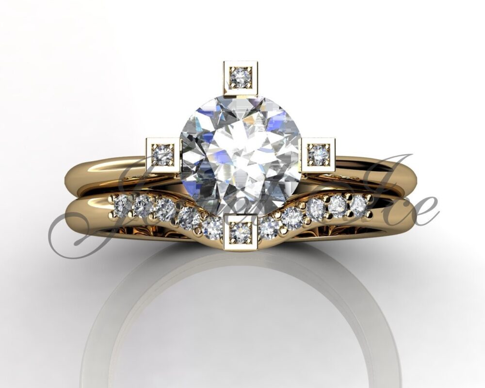 14K Yellow Gold Engagement Ring & Wedding Band Set, Bridal Set Er-1150-2