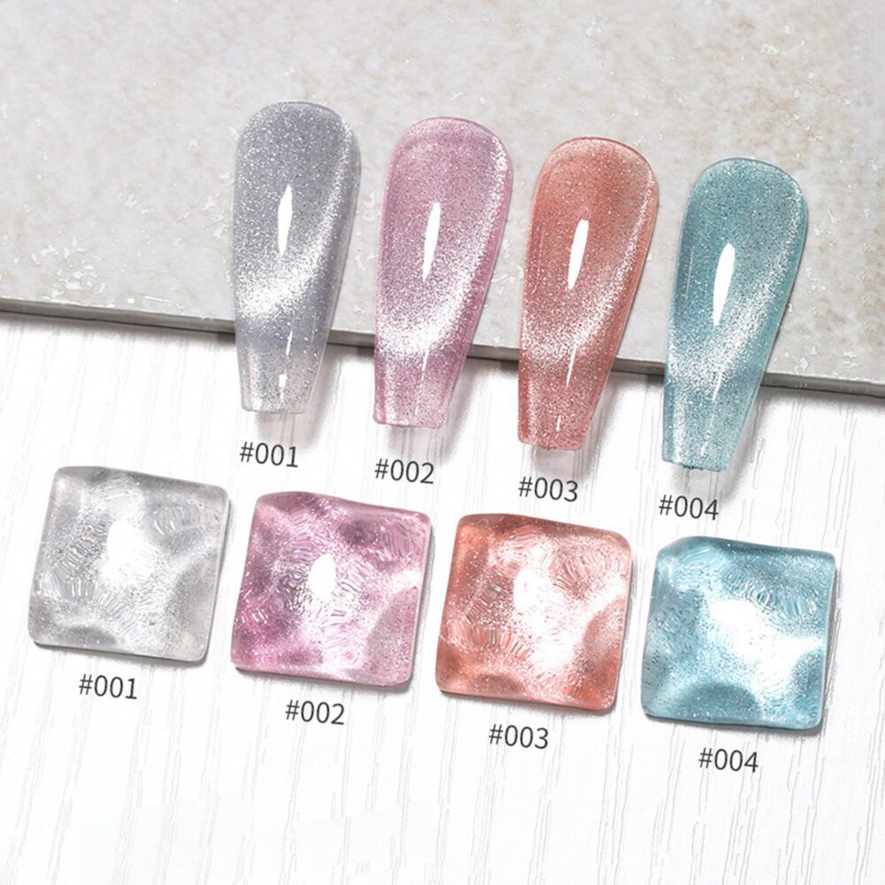 Pool Party Crushed Diamonds Cat Eye Set Gel Nail Polish 8Ml 4 Colors | Blue Peach Silver Soak Off Gel Magnetic Stick Required