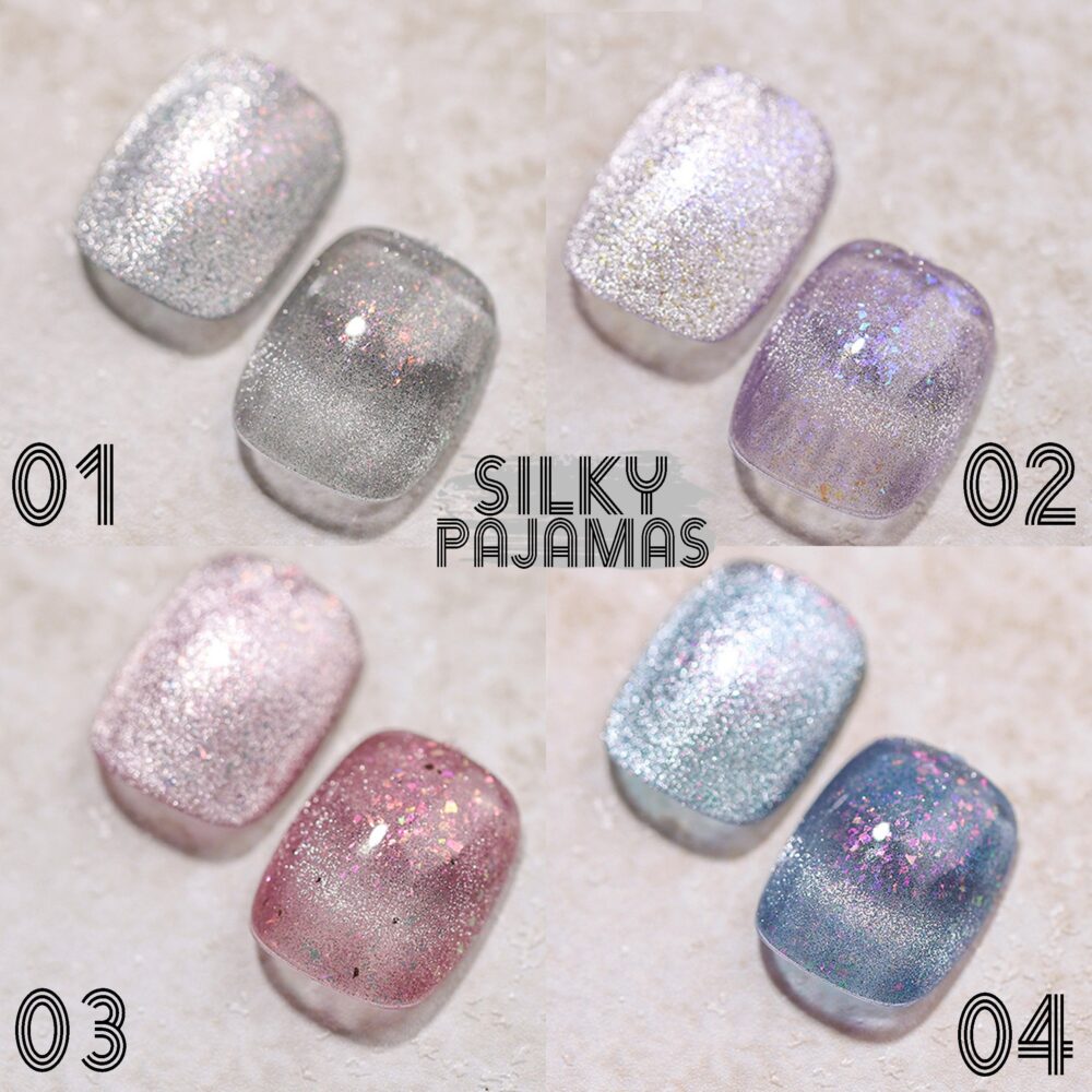 Silky Pajamas Cat Eye Set Gel Nail Polish 8Ml 4 Colors | Soak Off Uv/Led Gel Fairy Glitter Effect Magnetic Stick Required