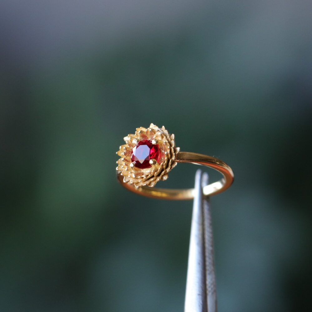 Birth Flower Ruby Gold Ring, Floral Minimalist Dainty Mom Mother Day, Sterling Silver Ring, Gift For Her