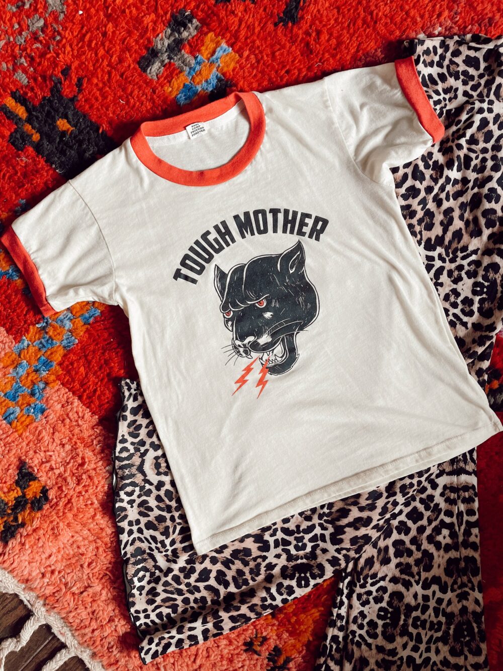Tough Mother Ringer Tee Panther Graphic, Retro Mom T-Shirt