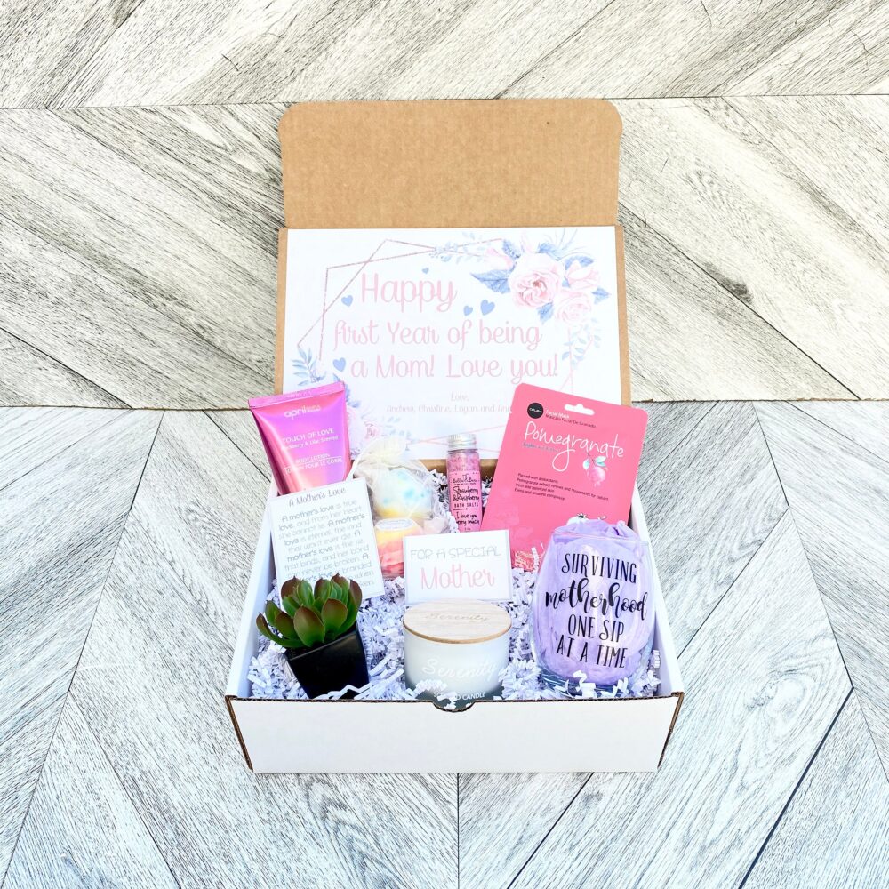 First Mother's Day Gift - Personalized Mom Box Wine Glass Surviving Motherhood