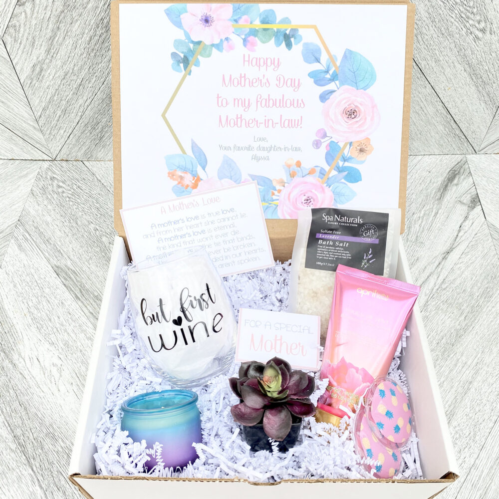 Mother-In-Law Spa Gift Box Wine Glass, Succulent & Bath Set