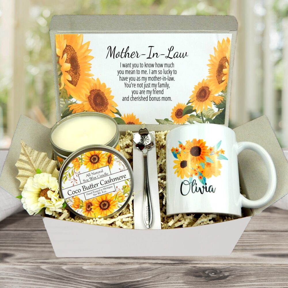 Sunflower Gift Basket For Mother in Law - Mothers Day Gifts Mother-In-Law Personalized Christmas