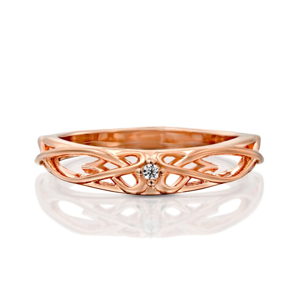 Moissanite Wedding Band 14K Rose Gold Silver Ring, Celtic Band, Diamond Vermeil Ring