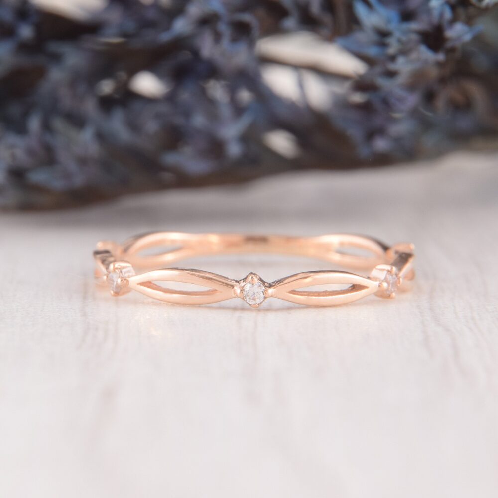 Rose Gold Womens Wedding Band, Celtic Band, Dainty Art Deco Minimalist Ring