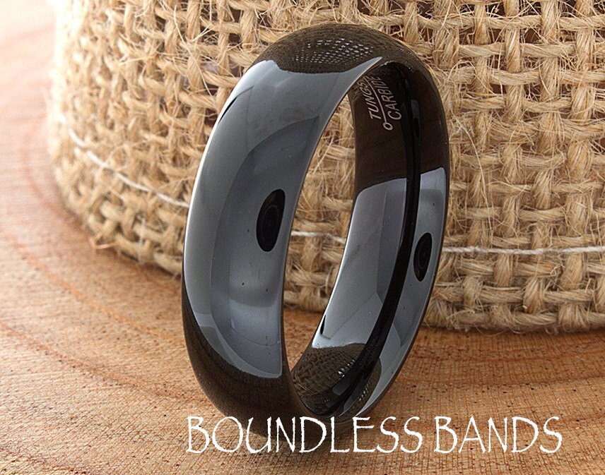 Tungsten Wedding Band 6mm Black Mens Engraving Anniversary Brushed Polish Size Ring Mans Rings Set His Hers