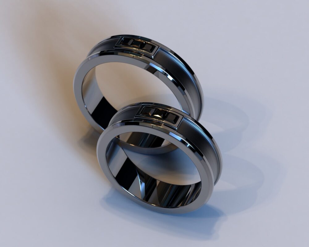 Gothic Wedding Band Rings/Ring Set His & Hers Black Diamond Gold