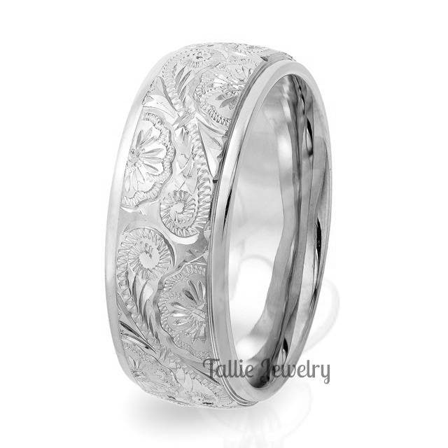 Platinum Hand Engraved Mens Wedding Bands, Rings, Band, Ring