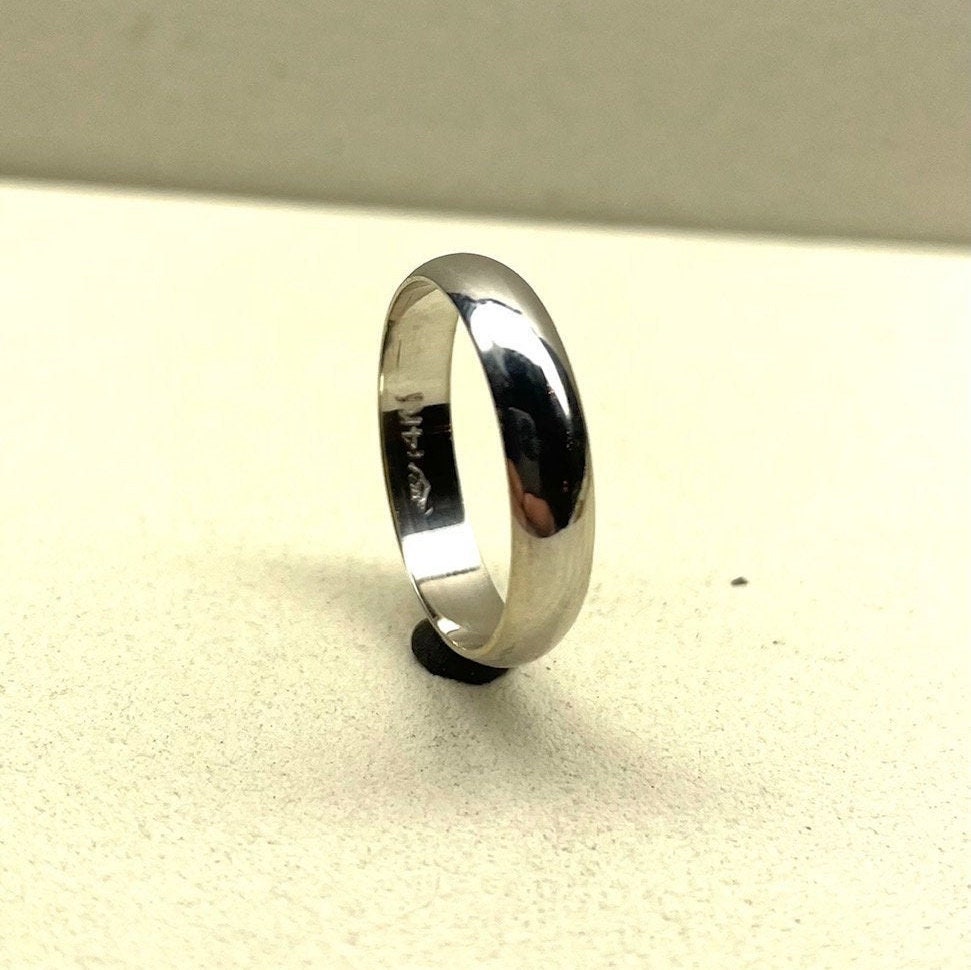 14K Solid White Gold Wedding Bands Half Round Style 2mm 3mm 4mm 5mm 6mm Widths, Classic Dome Band, Rings