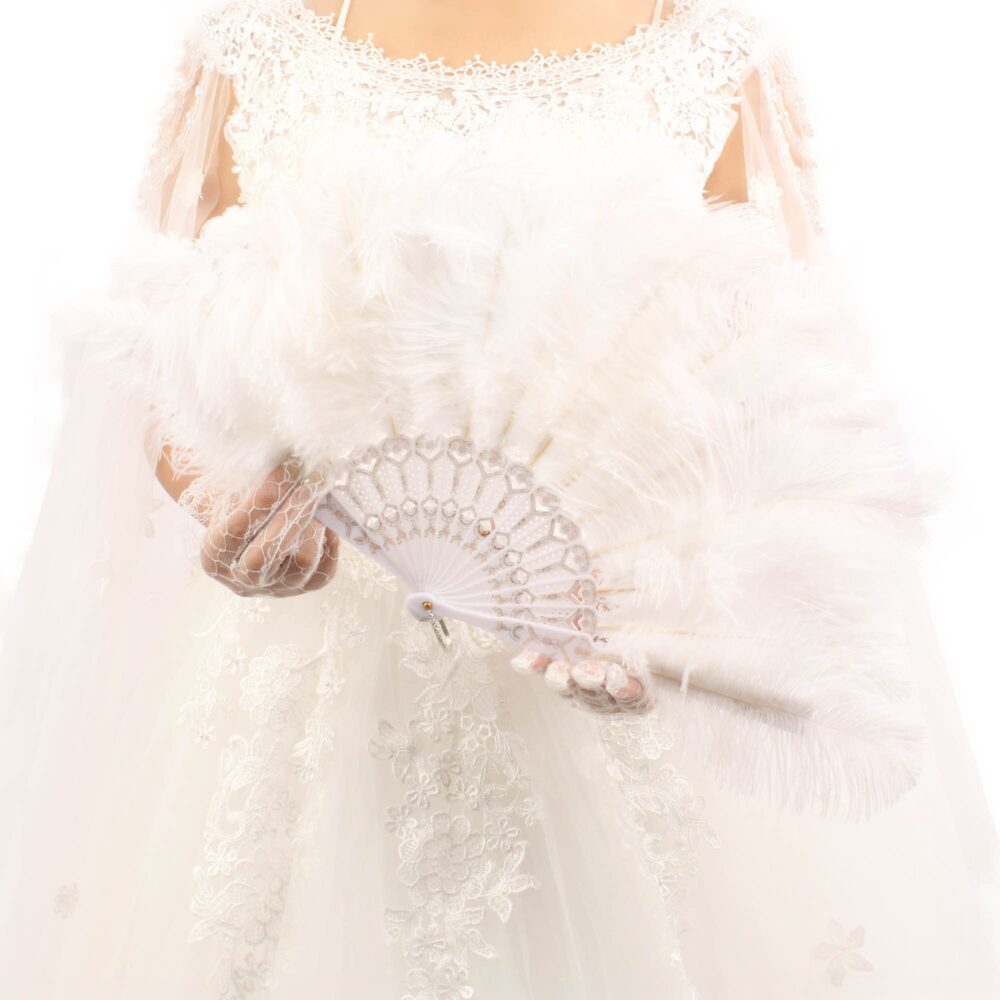Vintage Folding Fan Flapper Hand Fan/White Ostrich Feather Fans/Wedding Bridal Fans/Dance Fans