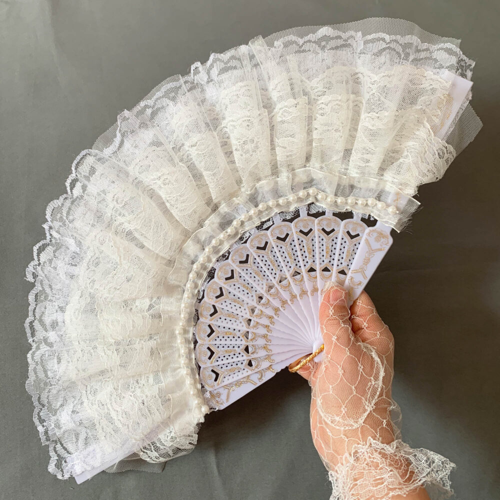 16.89.6" Wedding Bridal Accessory White Lace Feather Fans
