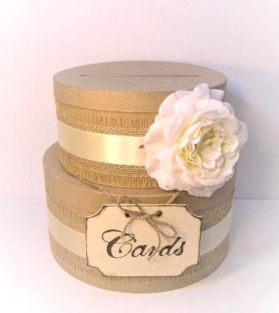 Rustic Wedding Card Box Burlap Ribbon, Flower Accent