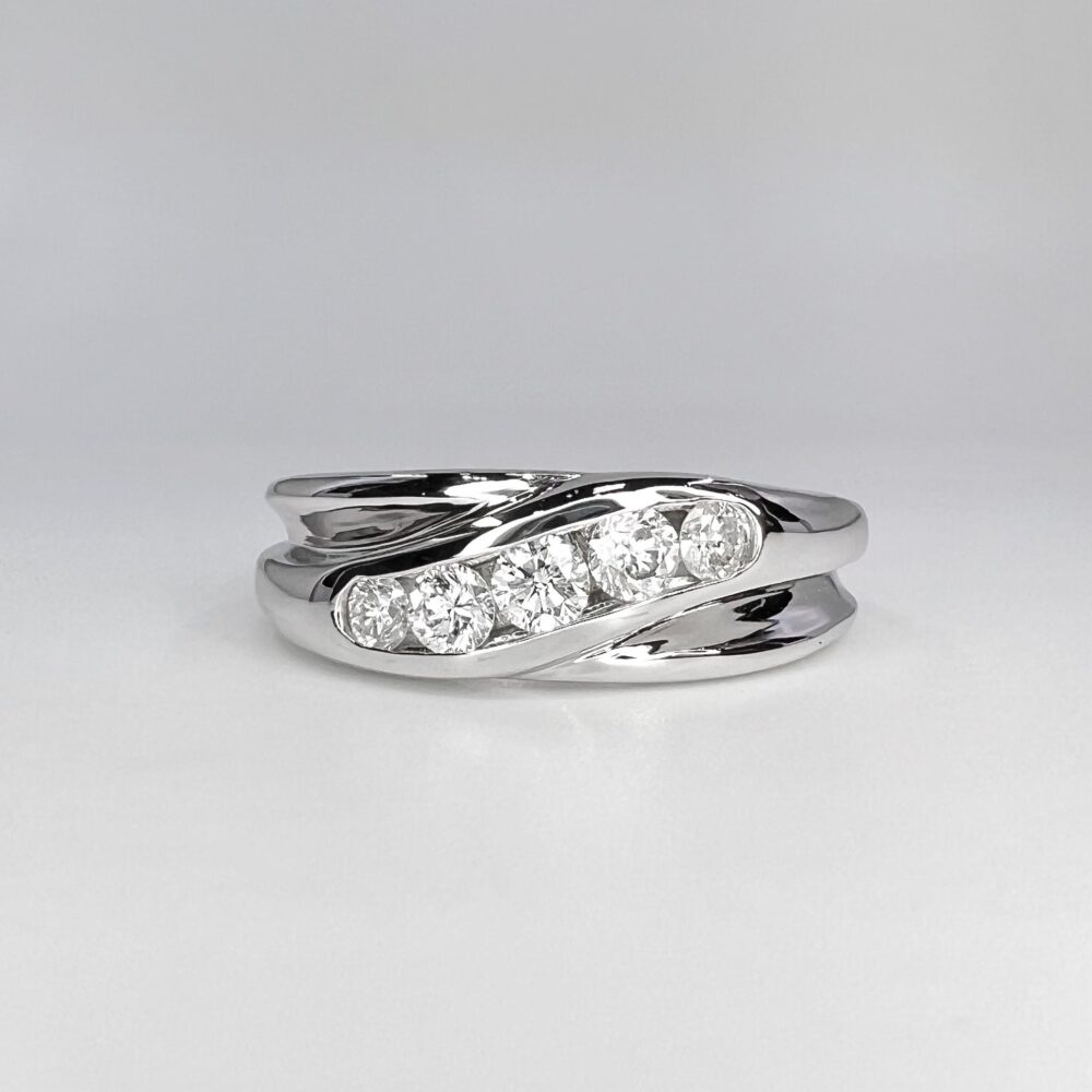 Mens Diamond Wedding Band 14K Solid Gold, Thick For Men With Diamonds Mans Unique 5 Stone #6685