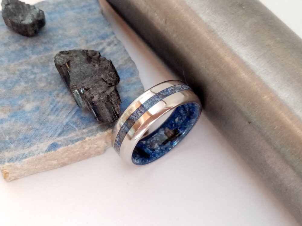 Titanium Mens Wedding Band Lapis Lazuli & Tourmaline Stone Ring