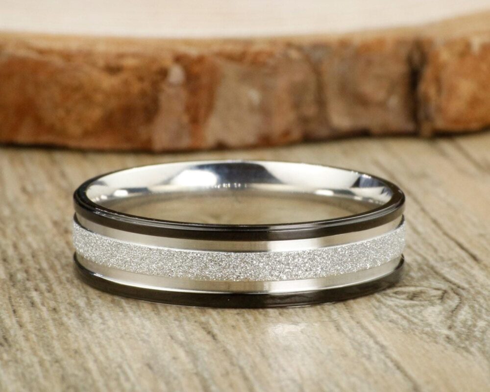 Handmade Black Rings, Men Wedding Bands, Ring, Titanium Anniversary Special Custom Anysize 6mm Width