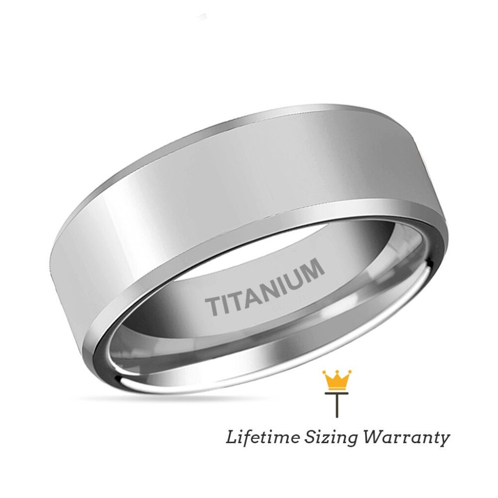 Silver Titanium Shiny Polished Men's Wedding Ring Beveled Edge, Engagement Anniversary Band For Men & Women, Promise Rings Him Her