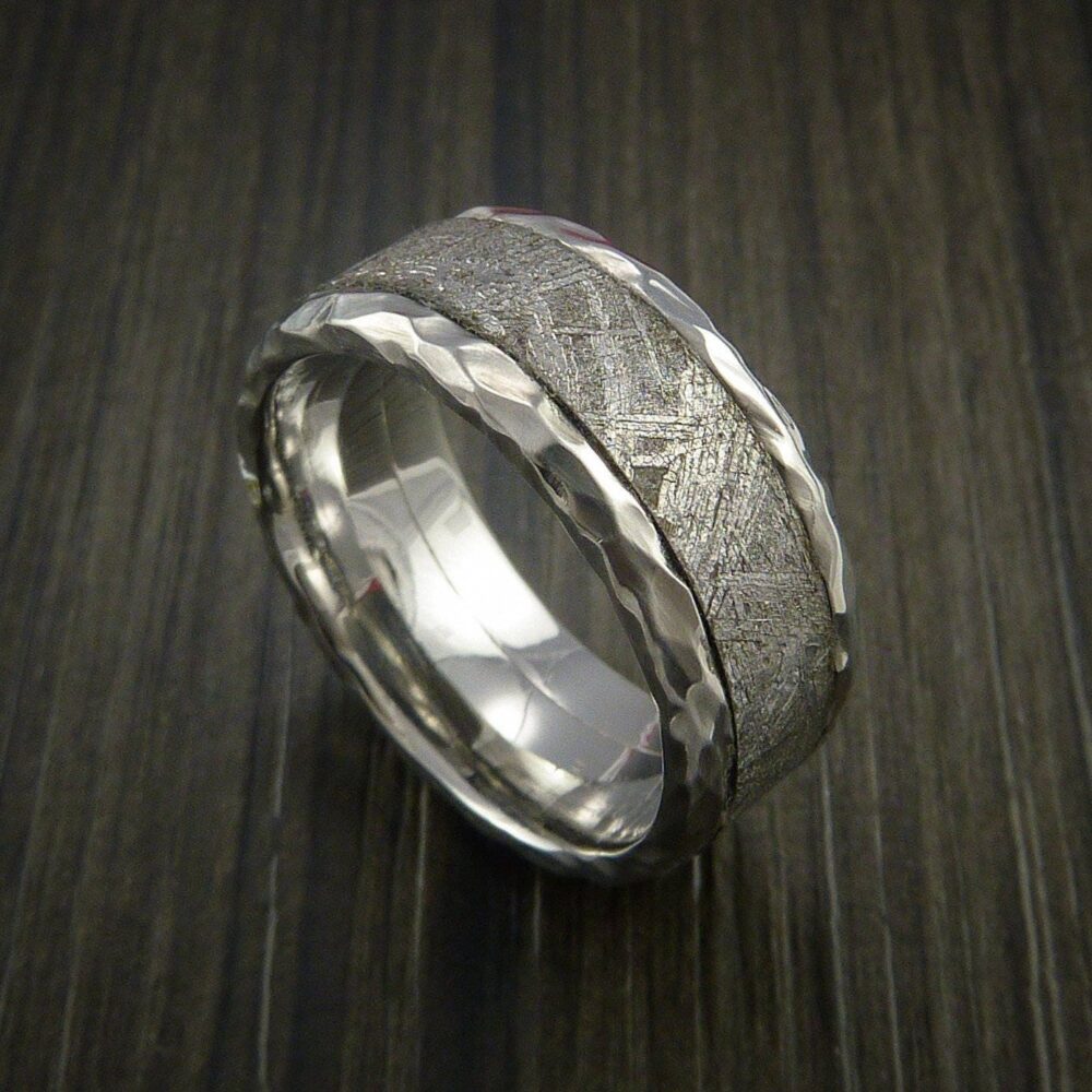 Hammered Cobalt Chrome Ring With Gibeon Meteorite Inlay Custom Made Wedding Band