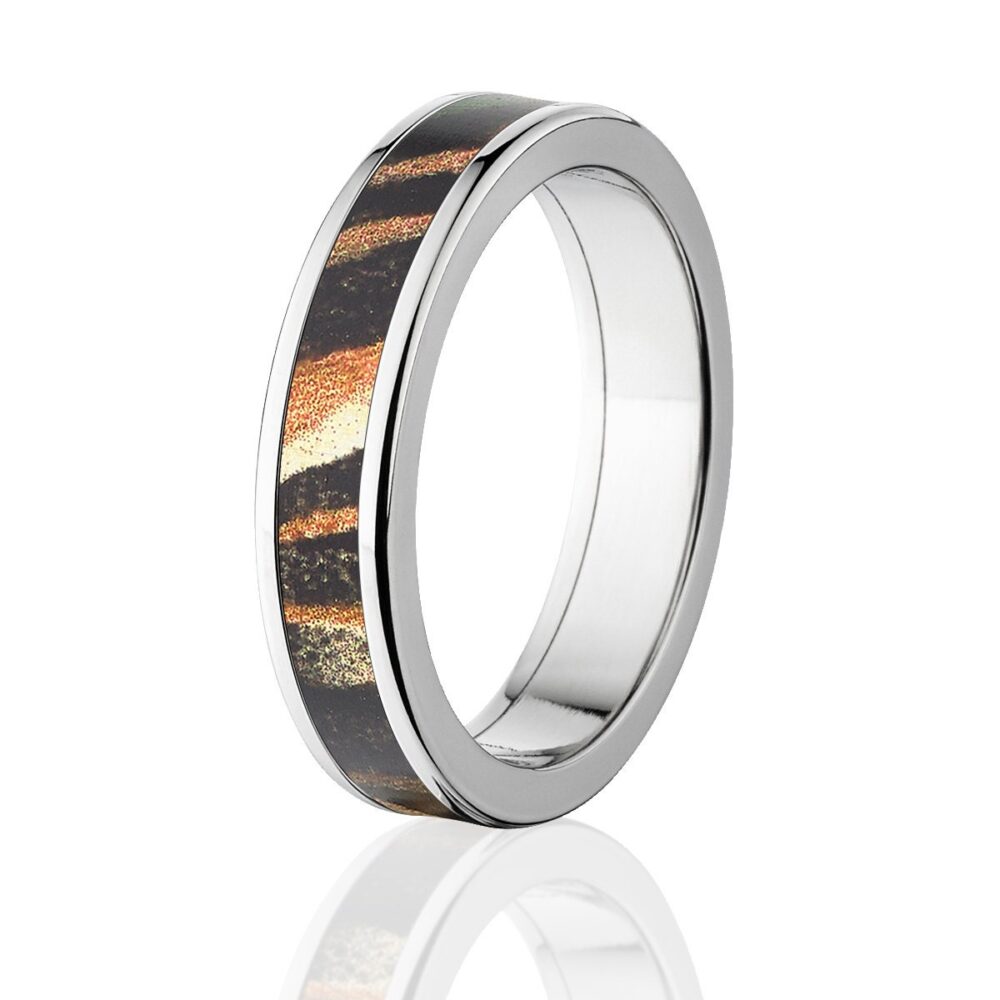 Mossy Oak Shadowgrass Camo Wedding Band, Unique Cobalt Chrome Ring