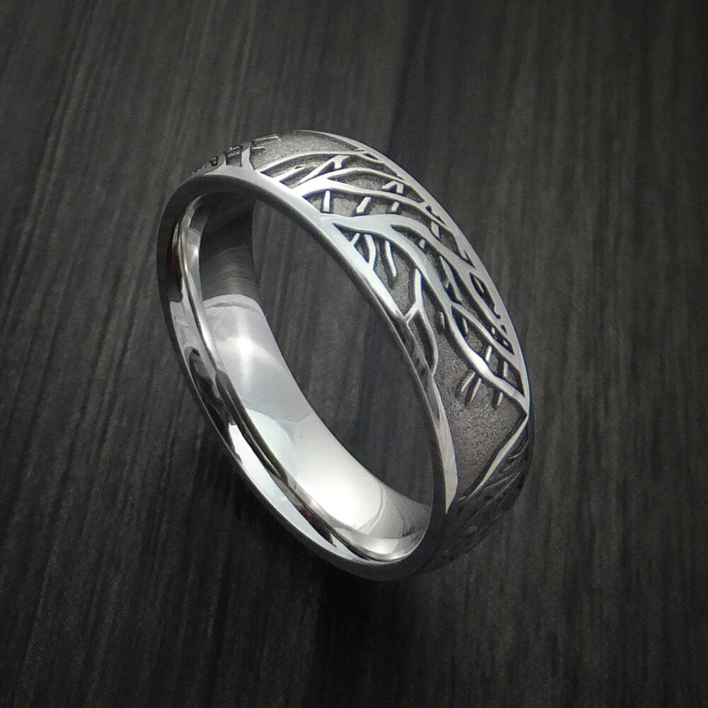 Cobalt Chrome Ring With Tree Branch Pattern Custom Made Band