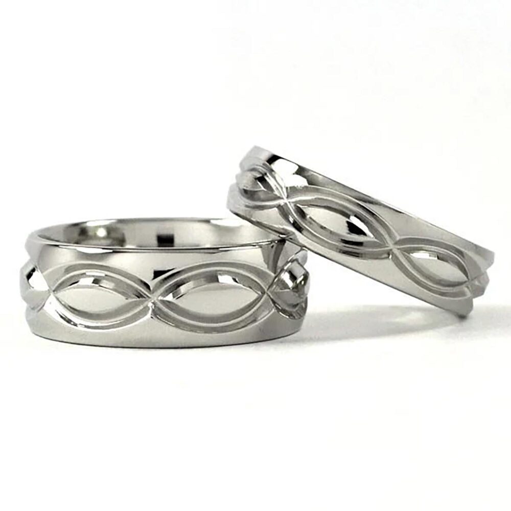 Infinity Wedding Ring Set, His & Hers Matching Bands, USA Made Cobalt Chrome Rings
