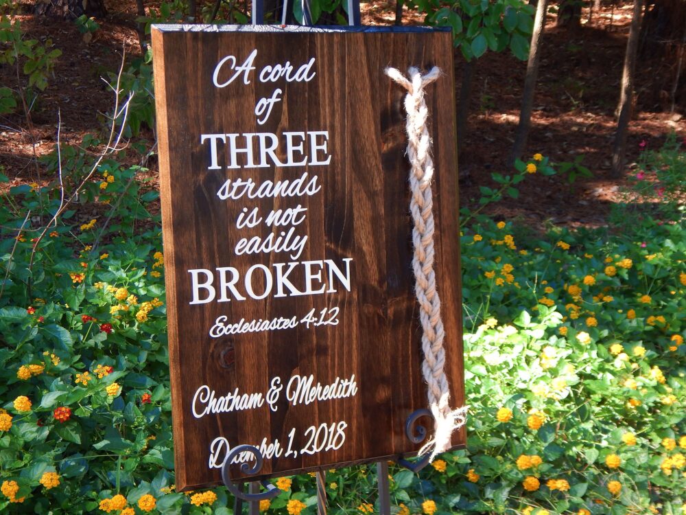Cord Of Three Strands, Wedding Sign, Ceremony Wood Ecclesiastes Gift, Fall Wedding, Unity Braids® Décor