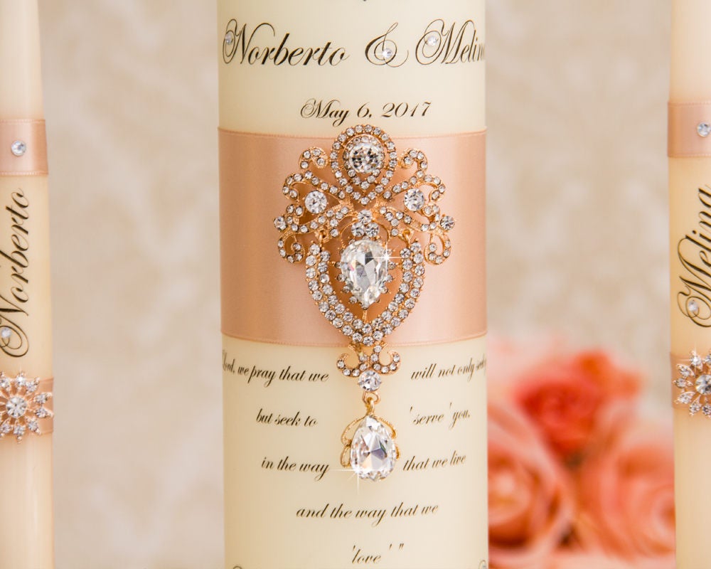 Rose Gold Wedding Unity Candles Set, Personalized Candles, Blush Candle