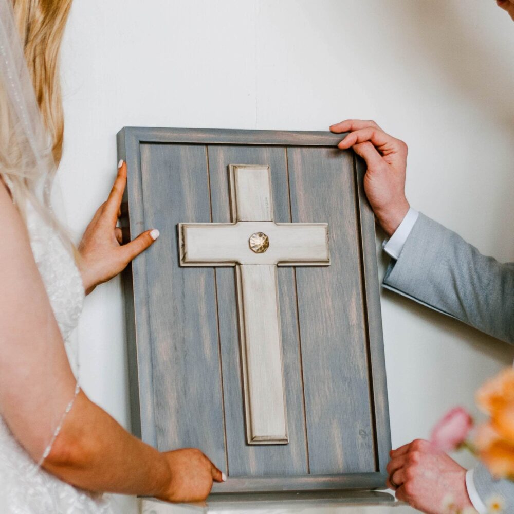 Rustic Wedding Unity Cross Gray Wash Wall Decor