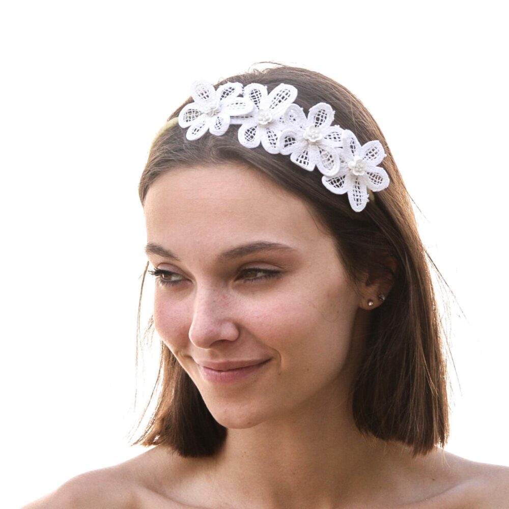Lace Daisy Wedding Headband Bohemian Bridal Hair Accessory