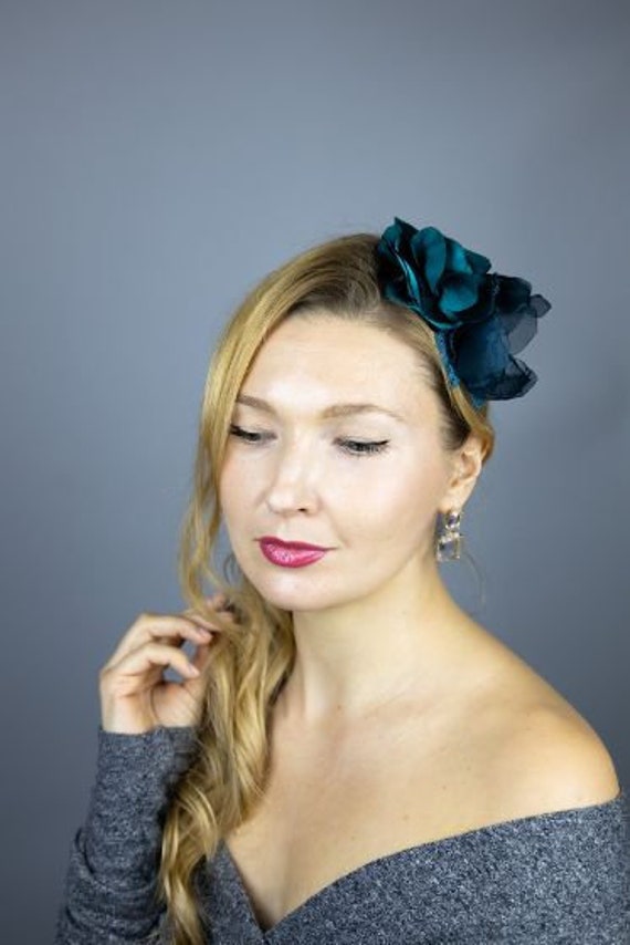 Green Peacock Flower Headband Wedding Bridesmaids Prom Hair Accessories Lace Satin Organza Vintage Style Comunion Decorated With Strass