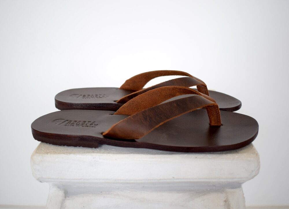 Flip Flop Greek Leather Sandals - Slipers Men, Thongs Brown Color, Leather Sole Insole
