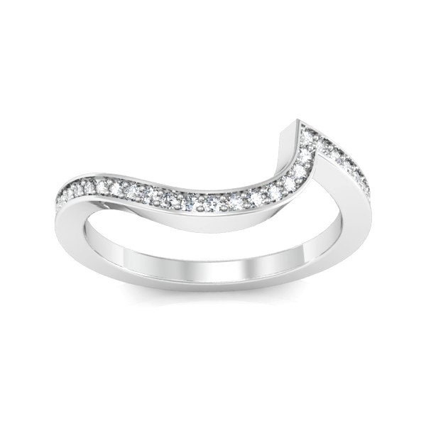 Unique Shadow Diamond Band Ring/ Curved Pave Half Eternity Band/ Solitaire Contour Tracer Enhancer Guard Crown