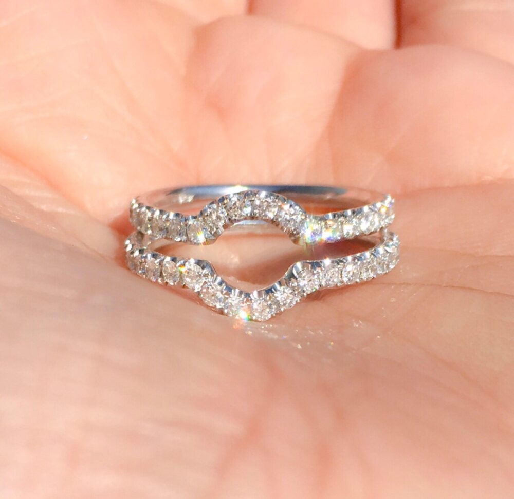 Diamond Shadow Band Set Of 2/ Tracer Half Eternity Pave Rings/ Solitaire Wrap Guards/ Curve Contour 2mm Enhancer