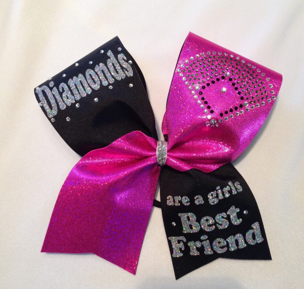 Rhinestone Softball Cheer Bow Diamond Design, Grosgrain Ribbon