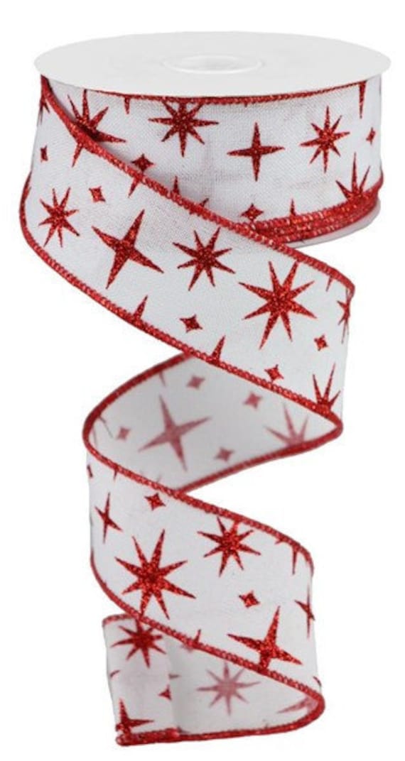 Retro Red Stars Diamond Royal Wired Ribbon 1.5" X 10 Yards, Ribbon, Christmas Christmas, Star Bows